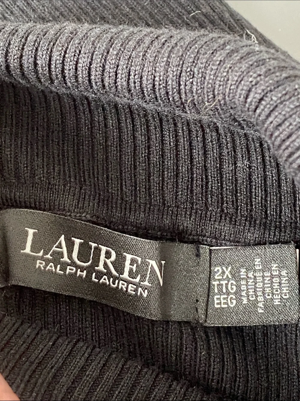 Lauren Ralph Lauren Black Ribbed Turtleneck Sweater 2X Preppy Classic Basic